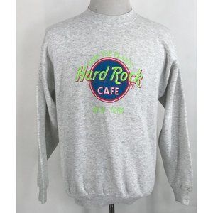 Vintage 80s Hard Rock Cafe New York City Gray Sweatshirt Neon Embroidered‎ Large